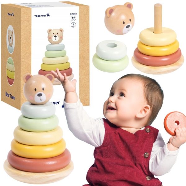 TOOKY-TOY-Wooden-Sensory-Puzzle-Pyramid-Teddy-Bear-Sensory-Colorful-Stacker TOOKY TOY Wooden Sensory Puzzle Pyramid Teddy Bear Sensory Colorful Stacker