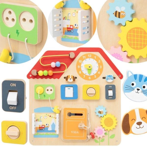 VIGA-Wooden-Manipulative-Board-Discovery-and-Learning-House VIGA Wooden Manipulative Board Discovery and Learning House