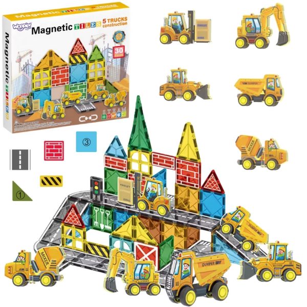 Woopie Magnetic Building Block Set with Construction Vehicles