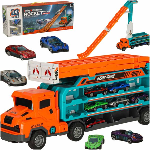 Automobilių transporteris transporterio automobilis slydimo takelis oranžinisŽaislai / automobilių trasos Automobilių transporteris transporterio automobilis slydimo takelis oranžinis