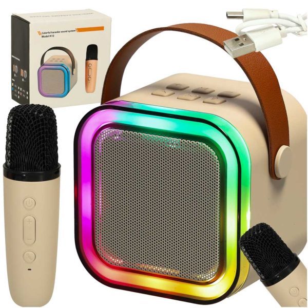 Karaokės rinkinys "Bluetooth" garsiakalbis mikrofonas USB LED smėlio spalvosŽaislai / elektroniniai žaislai Karaokės rinkinys "Bluetooth" garsiakalbis mikrofonas USB LED smėlio spalvos