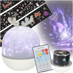 LED žvaigždžių projektoriaus naktinė šviesa USB pasukamas 6 motyvai nuotolinio valdymo pultas elnias