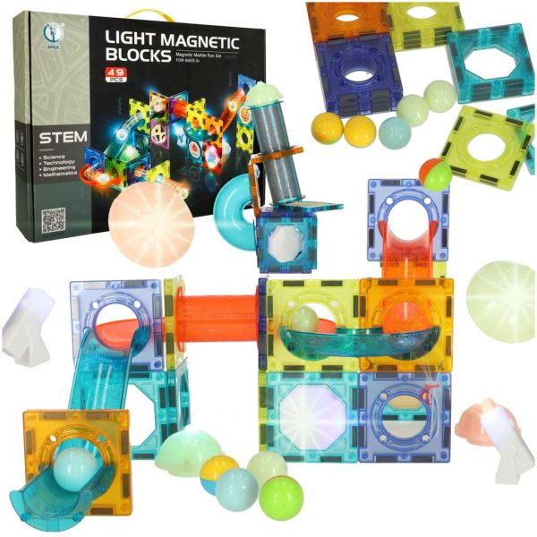Šviečiantis magnetinis marmurinis rutuliukų takelis 49 elementaiŽaislai/Kamuoliukų takeliai Šviečiantis magnetinis marmurinis rutuliukų takelis 49 elementai