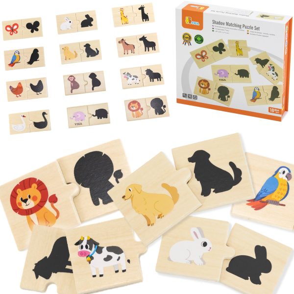 VIGA-Wooden-Puzzle-Set-Animal-Match-Shadow-Puzzle VIGA Wooden Puzzle Set Animal Match Shadow Puzzle