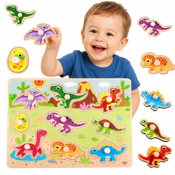 TOOKY-TOY-Wooden-Montessori-Puzzle-Dinosaurs-Shapes-Puzzle TOOKY TOY Wooden Montessori Puzzle Dinosaurs Shapes Puzzle