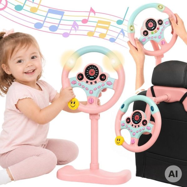WOOPIE-Interactive-Car-Steering-Wheel-with-Lights-Pink WOOPIE Interactive Car Steering Wheel with Lights Pink
