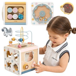 VIGA PolarB Wooden Activity Cube 7-in-1 Sorter Maze Animals 12m+