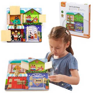VIGA Wooden Manipulative Board for Opening Locks and Latches Montessori House