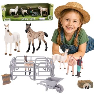 WOOPIE Farm Horses Figure Set Little Farmer 11 pcs Accessories