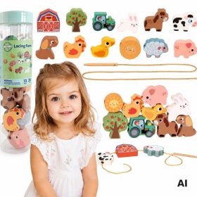 WOOPIE GREEN Wooden Threading Machine Farm 13 pcs.
